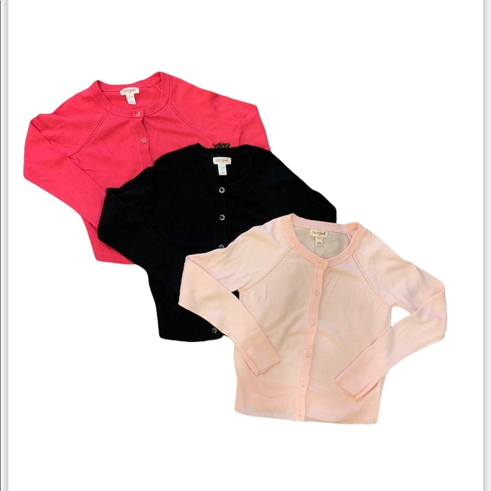 Bundle of 3 Cat & Jack “gem” button cardigan sweaters, size 6/6x